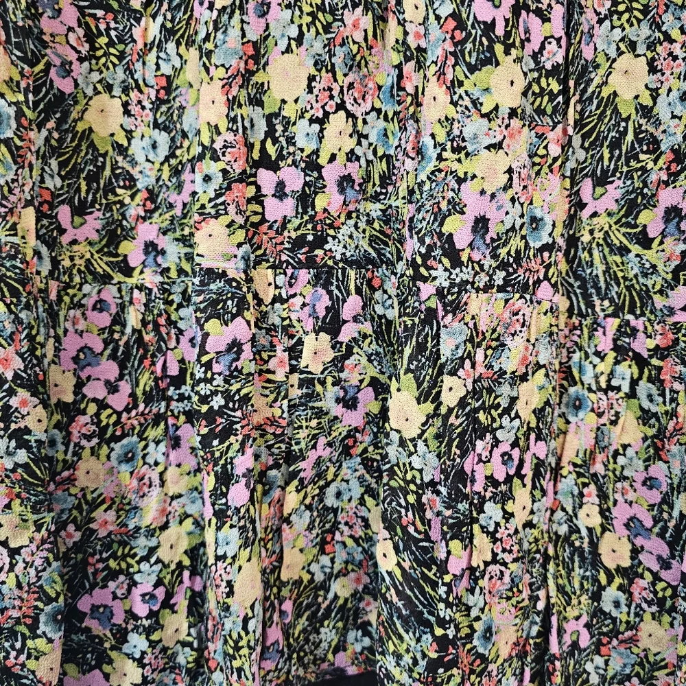 ZARA Black Flora Print long Sleeve Baby Doll Mini Dress Size Small Cottagecore - Picture 4 of 13